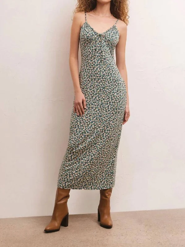 Comfortable Outfit For Women Spring Wardrobe Melinda Ditsy Floral Midi Dress In Emerald Isle