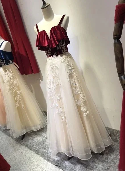 Women's Fashion Clothes Feminine Soft - Hued Styles Charming Straps Tulle Velvet and Tulle Party Dress, Handmade Formal Gown Prom Dress 2021   cg12743