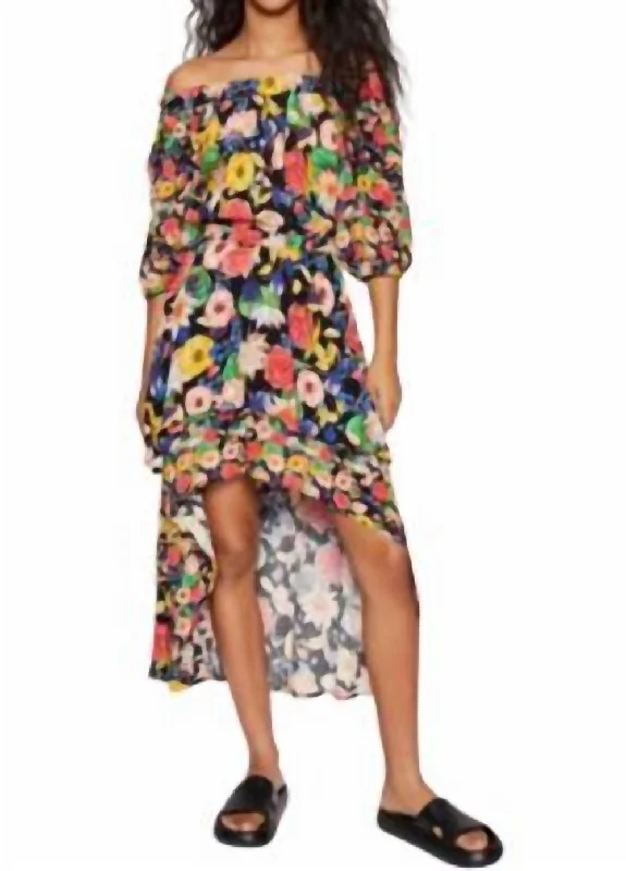 Women's Romantic Outfit Save Big Off The Shoulder Tropical Floral Hi Low Dress In Floral Print