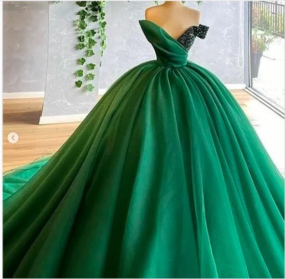 Women's Athletic Apparel Holiday Sale green prom dresses ball gown puffy tulle sequins beading floor length long arabic long evening dresses gowns   cg13862