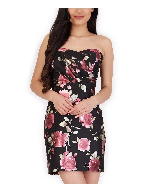 Women's Holiday Clothing Season Sale Juniors Womens Floral Print Strapless Mini Dress