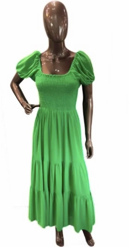 Women's Occasion Wear Apparel Trend Alert Green Puff Sleeve Tiered Maxi Dress