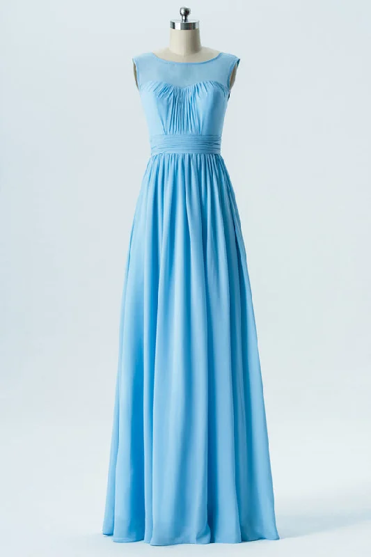 Women's Transitional Apparel Fashion Sale Blue Chiffon Sweetheart Backless Bridesmaid Dress