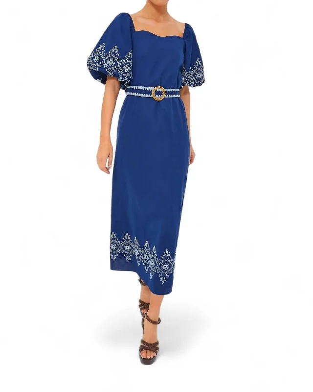 Affordable Women's Clothes Chic Style Maggie Midi Dress In Royal Embroidery