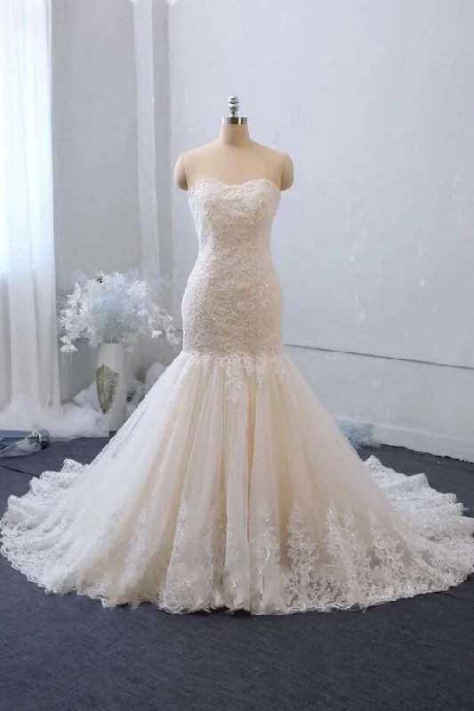 Women's Holiday Attire Update With Cottagecore Styles Sexy Floor Length Mermaid Lace Sequins Ivory Wedding Gowns