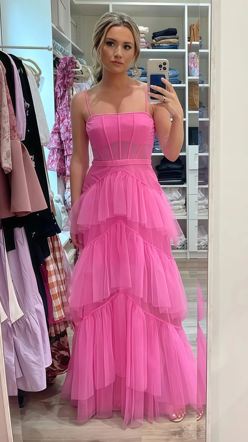 Women's Everyday Garments Huge Savings On Parisian Styles Hot pink elegant fashion long layered tulle bodycon princess ball gown evening dress gh1970