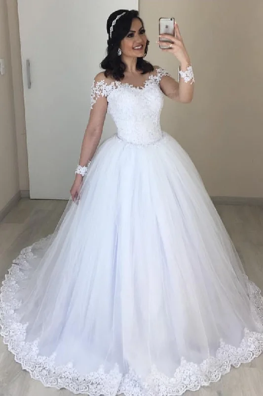 Women's Casual Wear Outfit Fashion Sale Ball Gown Lace Wedding Dresses Tulle Long Sleeves Bridal Wear