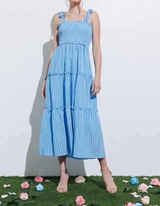 Casual Attire For Women Big Savings Smocked Maxi Dress In Blue Gingham