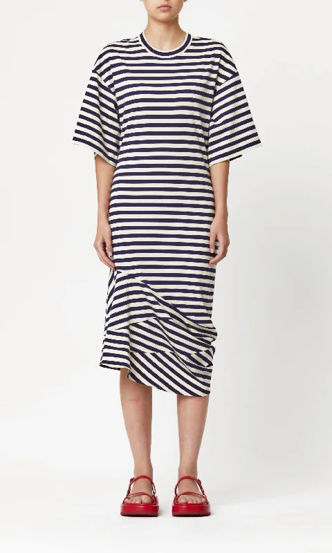 Women's Plus-Size Garments Spring Fashion Jersey Midi Dress In Blue Stripe