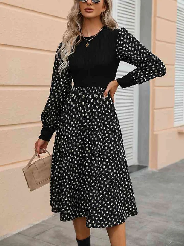 Women's Luxury Attire Beat The Heat In Tropical Styles Printed Round Neck Long Sleeve Dress