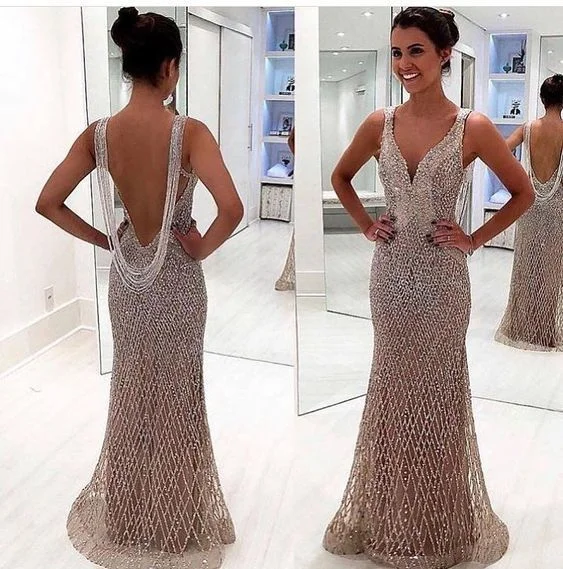 Women's Wardrobe Apparel Winter Warm - Up Sale Mermiad Beaded Evening Gown, Open Back Prom Dress   cg13680