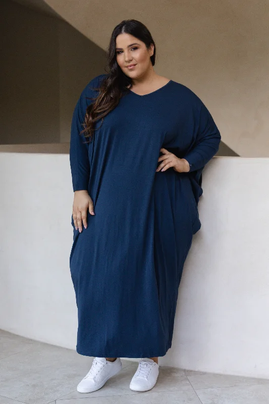 Women's Trendy Casual Clothes Exclusive Sale Long Sleeve Maxi Miracle Dress | Navy