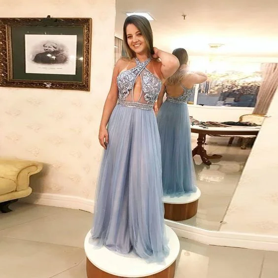 Trendy Athleisure Clothing For Women Special Offer Halter Prom Dress For Girl A Line Formal Gown Long Beaded Bodice Open Back    cg12699