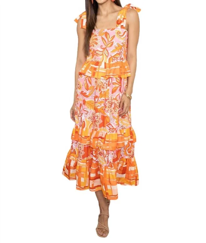 Women's Clothing And Garments Sets Limited - Time Bundle Cecilia Tie Strap Tiered Maxi Dress In Red/orange