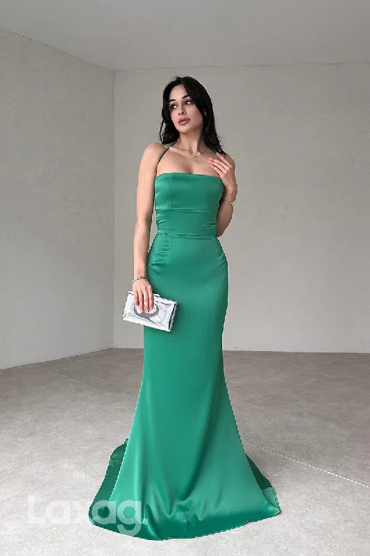 Women's Transitional Apparel Fashion For Every Occasion 22282 - Halter Backless Sleek Satin Mermaid Party Prom Formal Evening Dress