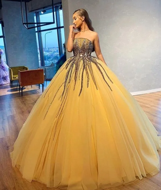 Women's Trendy Apparel Spring Fling Sale Absolutely stunning yellow ball gown Prom Dress    cg13714