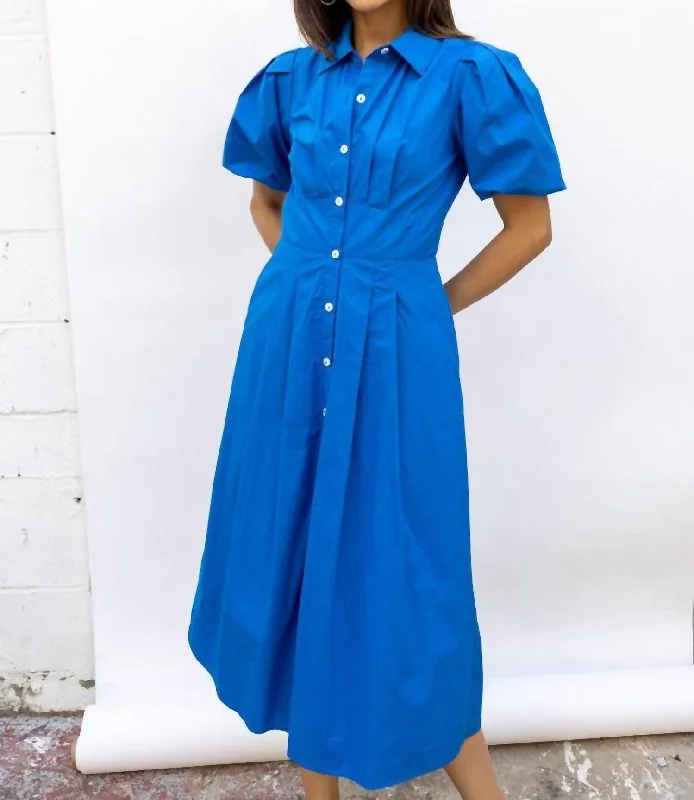 Stylish Women's Garments For Holidays Seasonal Trends Tasha Poplin Midi Dress In Tranquil Blue