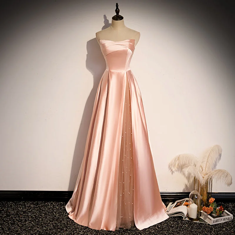 Women's Clothes For Outdoor Events Special Occasion Wear Pink Simple Elegant A-line Long Satin Ball Gown Evening Gown Bridesmaid Dress 8984