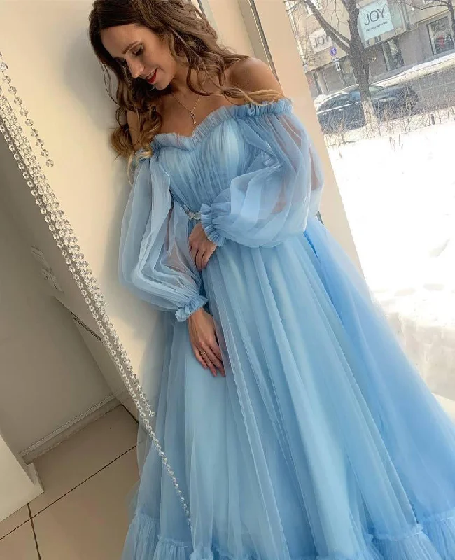 Sustainable Women's Clothes Limited Time Deal A-line Sky Blue Bohemian Tulle Beach Summer Wedding Dresses