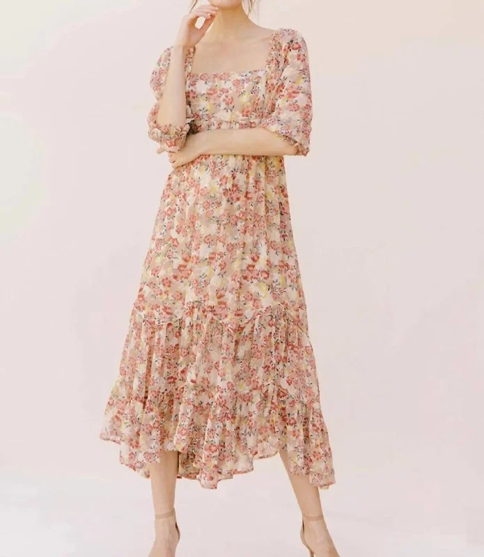 Casual Clothing For Women Fashion Sale Marigold Floral Maxi Dress in Taupe/Floral