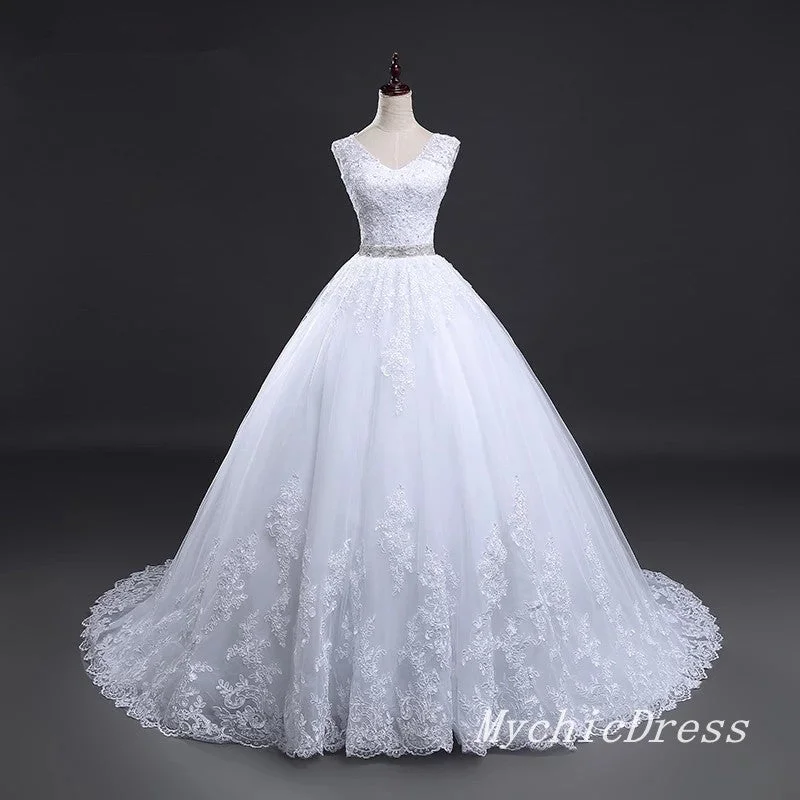 Women's Sports Apparel Limited Styles Vintage Wedding Dresses A Line Lace Apllique Bridal Gown Crystal Belt