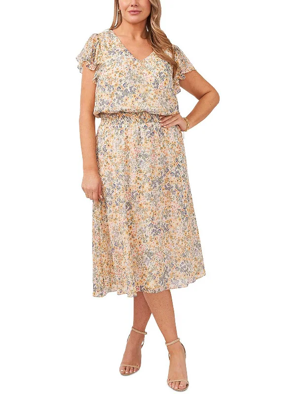 Women's Clothing For Travel Limited Quantities Plus Womens Smocked Floral Midi Dress