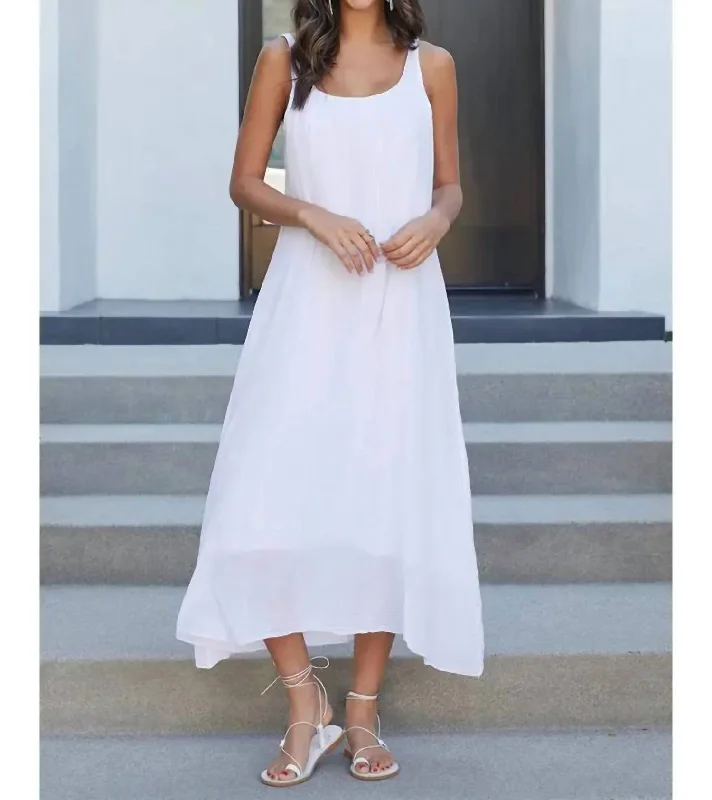 High-Fashion Women's Clothing Season Sale Low Back Crinkle Maxi Dress In White