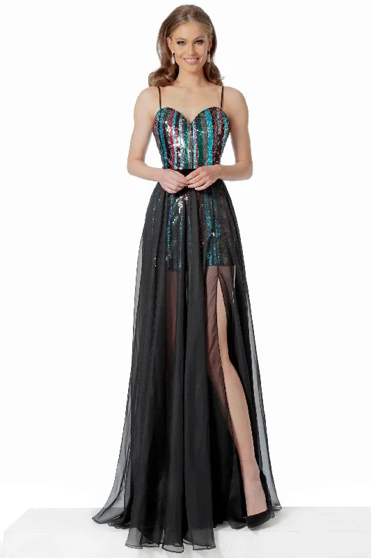 Formal Attire For Women Fashion-Forward Jovani - Sleeveless Sheer A-Line Prom Dress 66297SC