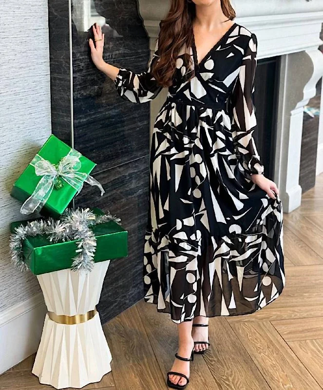 Women's Casual Wear Clothing Exclusive Sale Happy Hour Maxi Dress In Black & White