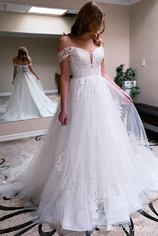 Women's Night-Out Outfit Save Big Off the Shoulder Lace Wedding Dresses Boho A Line Casual Wedding Gown