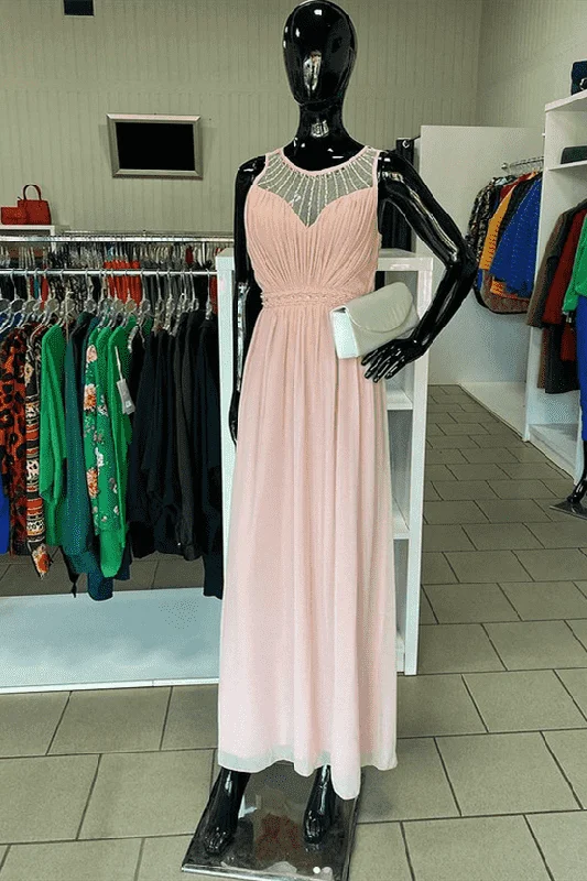 Women's Contemporary Apparel Stylish Spring Fashion Blush Chiffon Beading Sleeveless Long Bridesmaid Dress