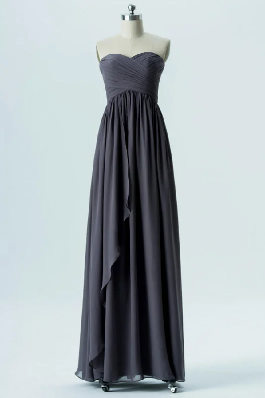 Women's Trendy Apparel Seasonal Fashion Charcoal Grey Chiffon Strapless Bridesmaid Dress