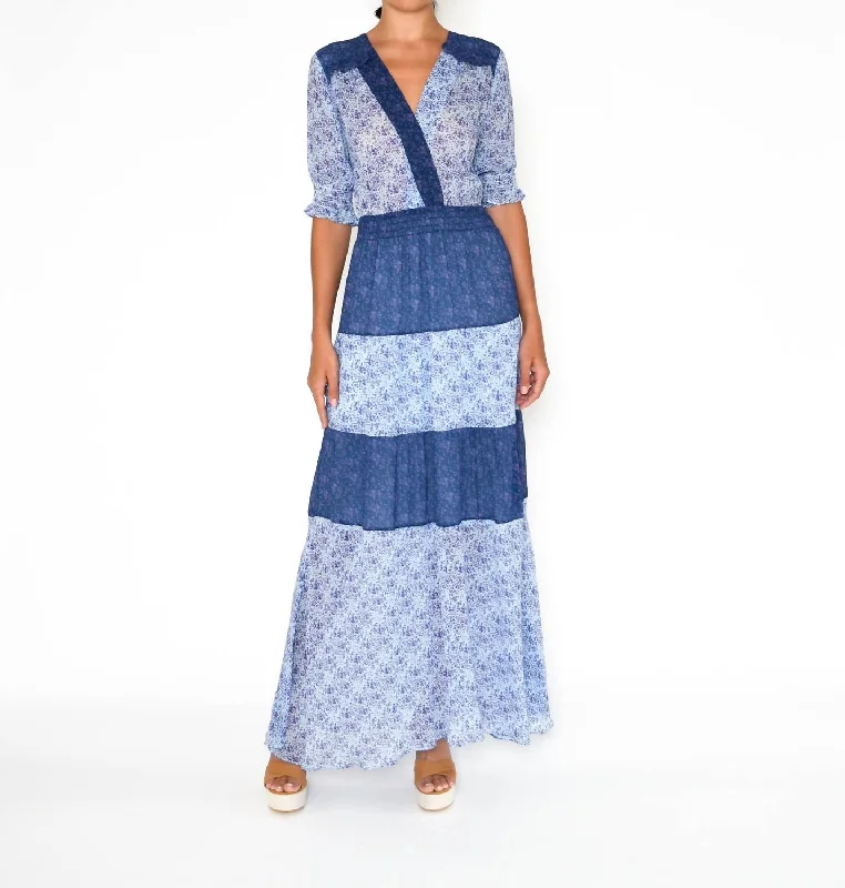 Women's Resort Attire Special Occasion Wear Ditsy Floral Maxi Dress In Blue Combo