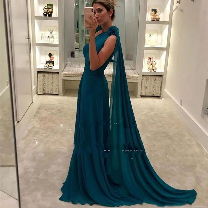 Women's Clothing Apparel Sets Beat The Heat In Tropical Styles Cheap Green Prom Dresses 2020 One Shoulder Simple Chiffon vestidos de fiesta de noche Evening Party Gown   cg13683