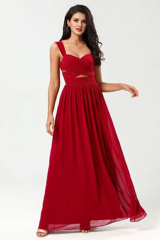 Women's Travel Garments Cool Prices A Line Sweetheart Fold and Chiffon Bridesmaid Dress