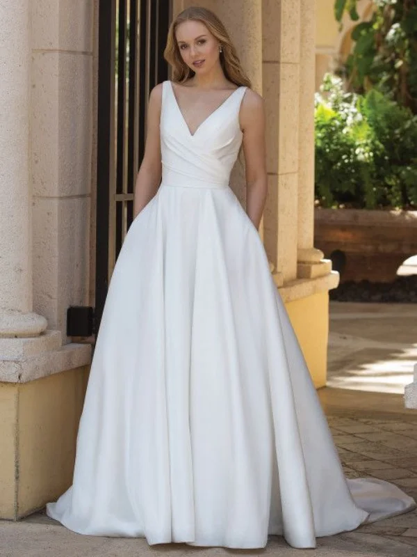 Tailored Clothing For Women End Of Season Sale V Neck Open Back White Satin Long Prom Dresses, V Neck White Formal Dresses, White Evening Dresses SP2573