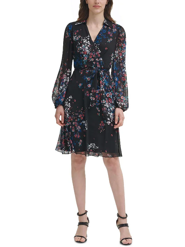 Affordable Women's Clothing Wardrobe Update Womens Floral Print Wrap Midi Fit & Flare Dress