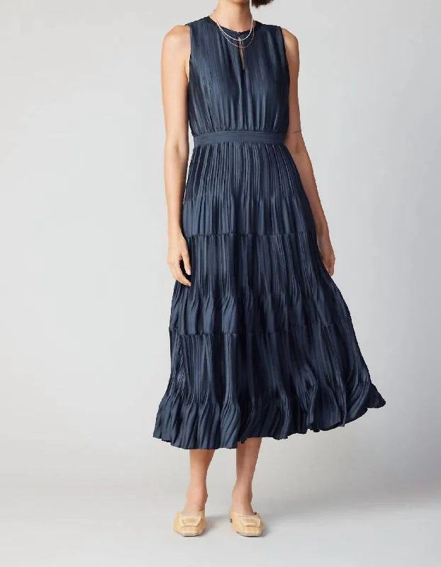 Women's Professional Apparel Celebrate With Big Savings Pleated Sleeveless Midi Dress In Slate Navy