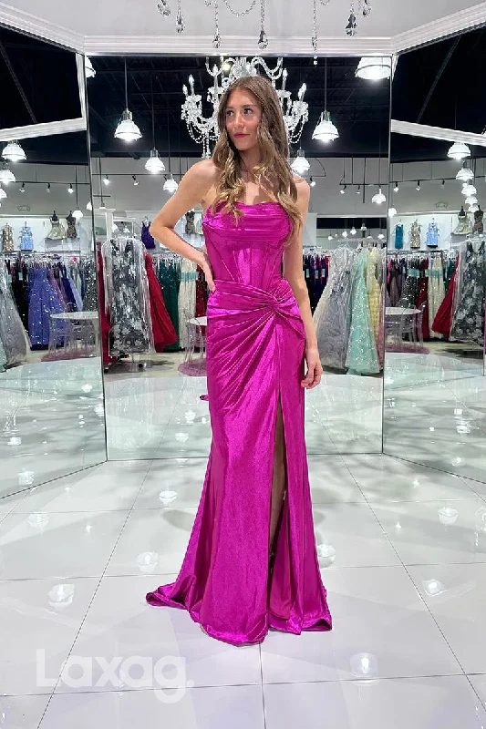 Women's Transitional Apparel Day-To-Night Styles 22001 - Sweetheart Elastic Satin Ruched Mermaid Formal Prom Dress with Slit