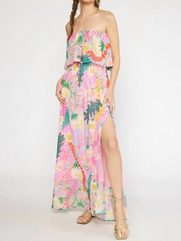 Women's Office Outfit Early Access To Art Deco Styles Sale Away We Go Patterned Maxi Dress In Pink Floral