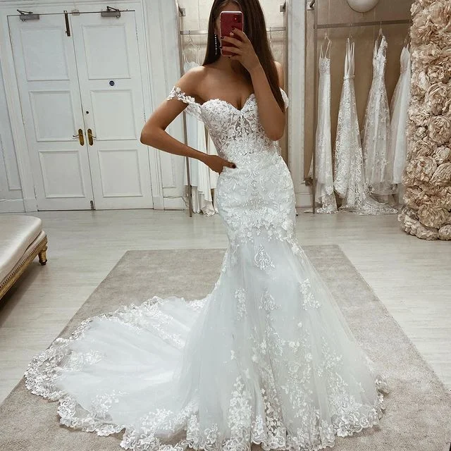 Women's Work Outfit Flash Deals Hot Sweetheart Mermaid Lace Off the Shoulder Bridal Wears