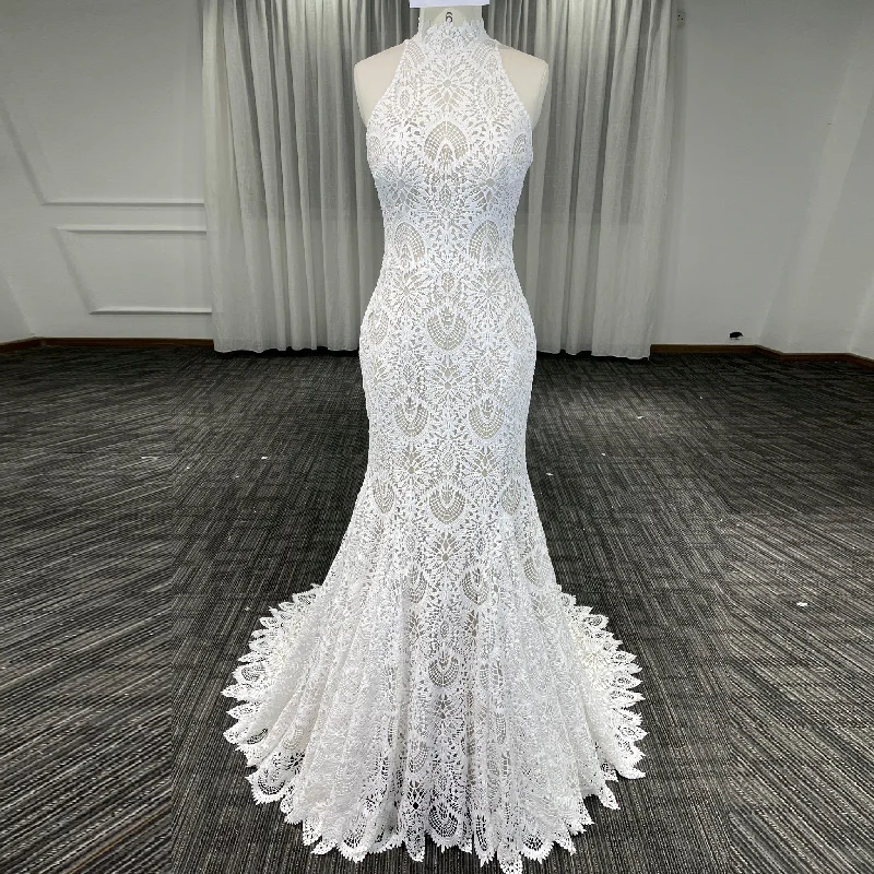 Women's Relaxed Clothes Father'S Day Deals High-Neck Lace Mermaid Wedding Dresses Bridal Gowns