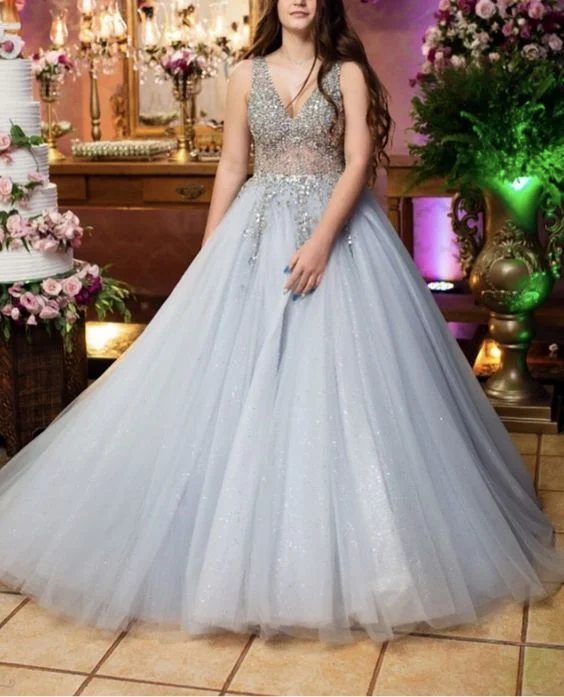 Timeless Women's Clothes Unbeatable Prices Tulle Prom Dresses Ball Gown Beaded V Neck   cg15651