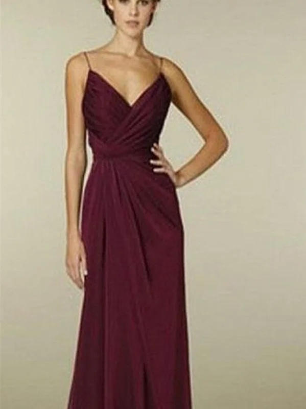 Women's Stylish Professional Garments Wardrobe Essentials Spaghetti A-line Maroon Chiffon Bridesmaid Dresses, Wedding Guest Dresses