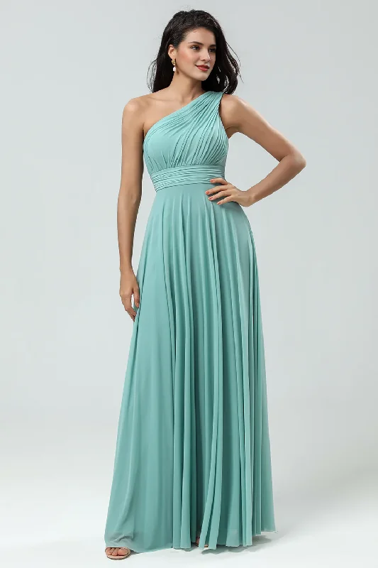 Elegant Women's Evening Garments Day-To-Night Styles A-line shoulder pleated and floor length bridesmaid dress