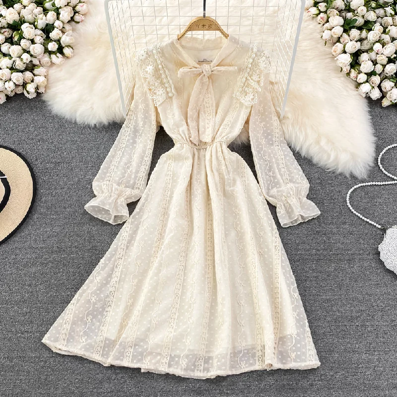 Women's Athletic Clothes Spring Wardrobe Cute lace long sleeve dress A line fashion dress    S196