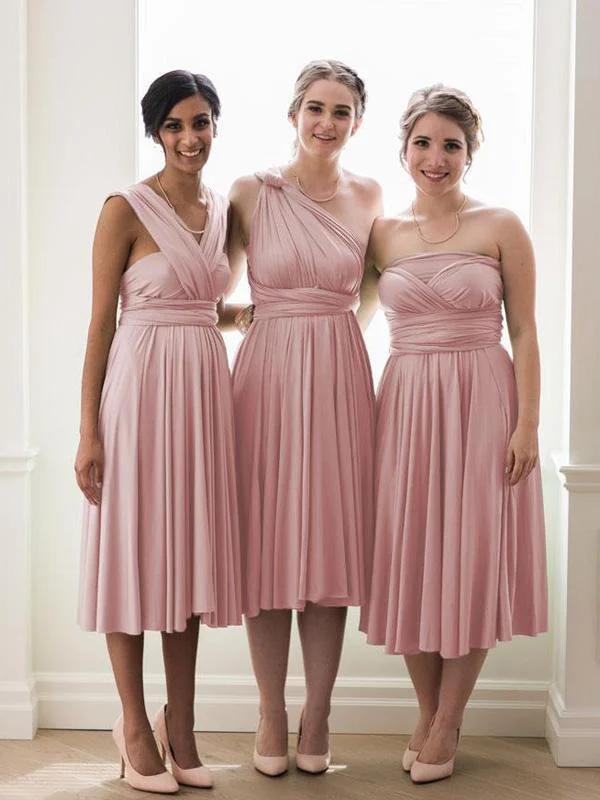 Women's Elegant Apparel Fashion-Forward Outfits Blush Pink Convertible Short Bridesmaid Dresses