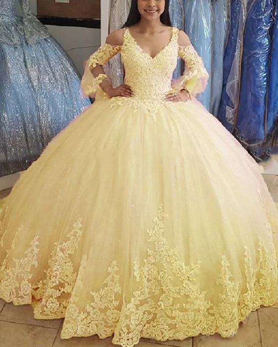 Women's Attire Buy More, Save More Yellow ball gown quinceanera dress Prom Dresses   cg14662