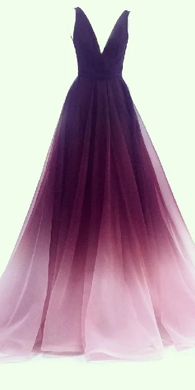 Women's Occasion Wear Clothing Save On Inspired Styles A-line V-neck Chiffon Ombre Long Prom Dresses Simple Formal Gown cg4187