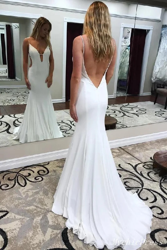 Women's Elegant Evening Outfit Early Access To Art Deco Styles Sale Simple Ivory Satin Beach Wedding Dresses UK Long Mermaid Maxi Dress